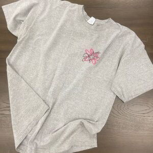 Womens Gray Short Sleeve Tee with Pink Butterfly Graphic